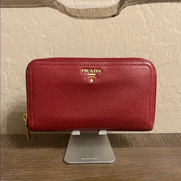 Prada Handbags - Prada |Red Saffiano Leather Zip-Around Long Wallet | EUC